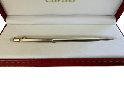 Vintage Must de Cartier Trinity Smooth Silver Plated Ballpoint Pen - Boxed w/ Serial D 14856 Made in France 1980s