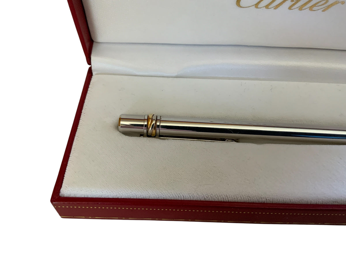 Vintage Must de Cartier Trinity Smooth Silver Plated Ballpoint Pen - Boxed w/ Serial D 14856 Made in France 1980s