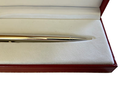 Vintage Must de Cartier Trinity Smooth Silver Plated Ballpoint Pen - Boxed w/ Serial D 14856 Made in France 1980s