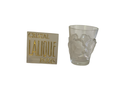 Lalique France "Chêne" Oak Leaf Frosted Crystal Tumbler Glass Signed Made in France 1978-1990s