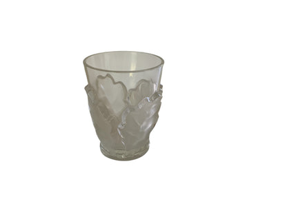 Lalique France "Chêne" Oak Leaf Frosted Crystal Tumbler Glass Signed Made in France 1978-1990s