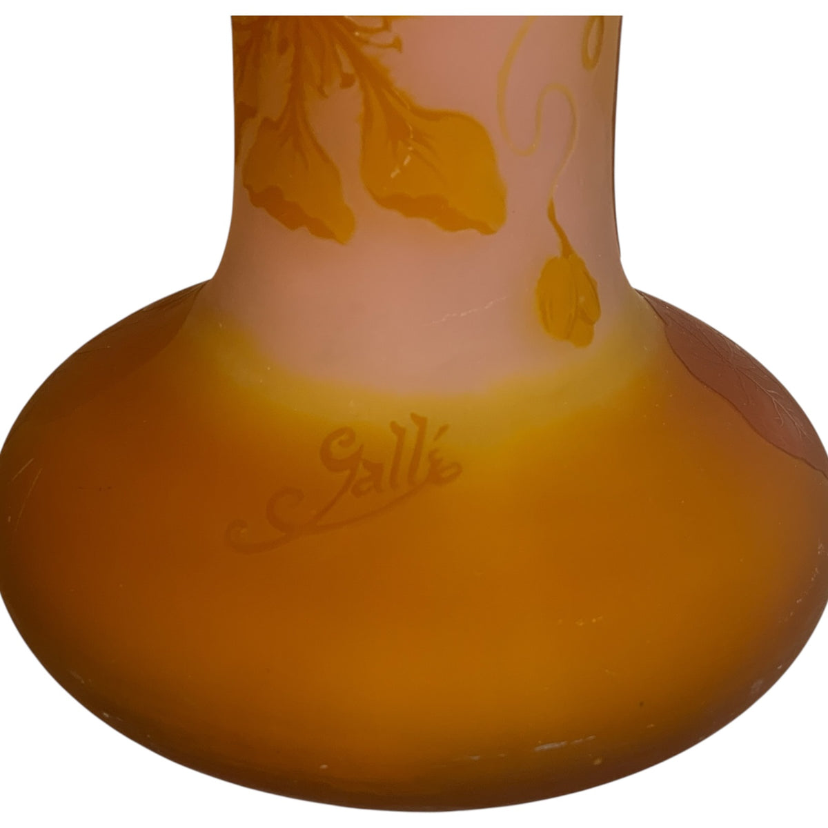 Monumental Émile Gallé (1846–1904) Art Nouveau Cameo Glass Nasturtium (Capucines) Banjo Vase c1900s