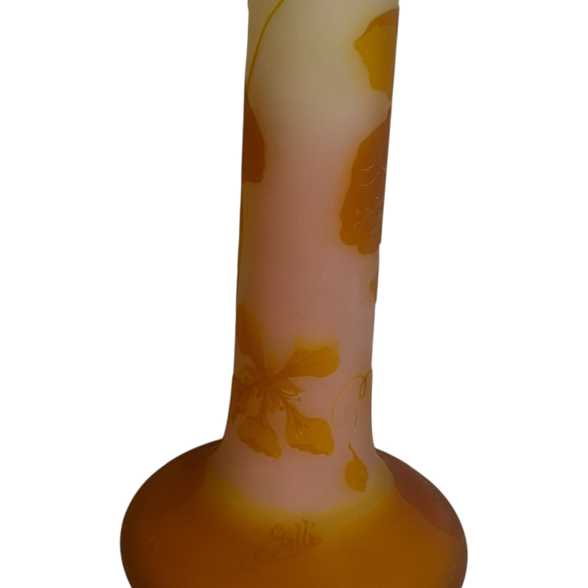Monumental Émile Gallé (1846–1904) Art Nouveau Cameo Glass Nasturtium (Capucines) Banjo Vase c1900s