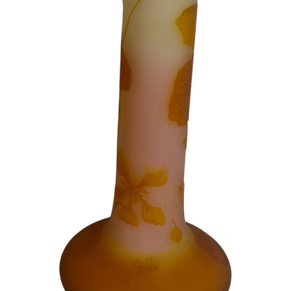 Monumental Émile Gallé (1846–1904) Art Nouveau Cameo Glass Nasturtium (Capucines) Banjo Vase c1900s