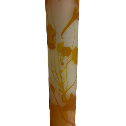 Monumental Émile Gallé (1846–1904) Art Nouveau Cameo Glass Nasturtium (Capucines) Banjo Vase c1900s