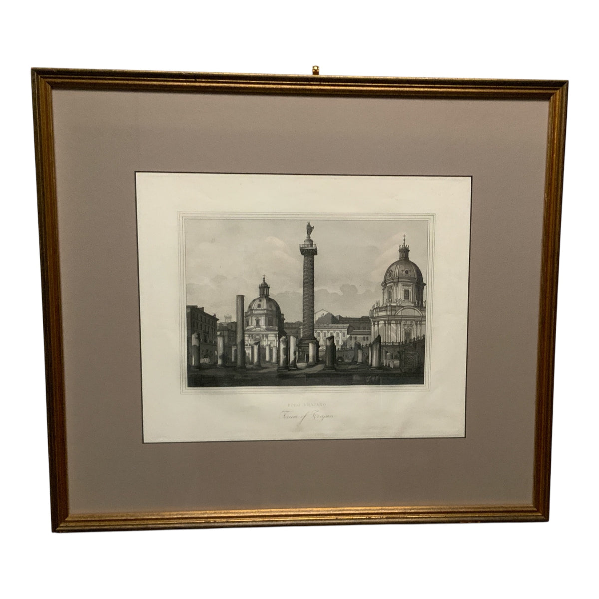 Antique 1837 Gaetano Cottafavi Roman Engraving "Foro Trajano" Framed Bikoff Collection Provenance