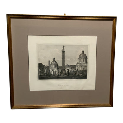 Antique 1837 Gaetano Cottafavi Roman Engraving "Foro Trajano" Framed Bikoff Collection Provenance