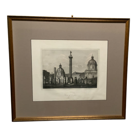 Antique 1837 Gaetano Cottafavi Roman Engraving "Foro Trajano" Framed Bikoff Collection Provenance