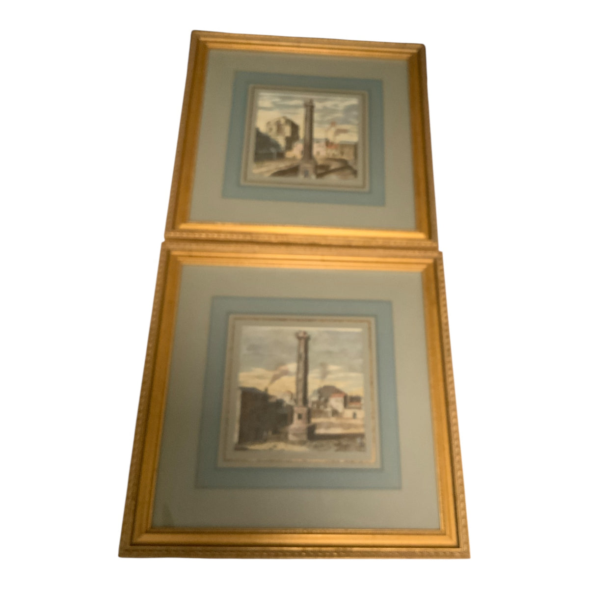 Pair of Antique 18th/19th C. Hand-Colored Roman Engravings – Trajan & Marcus Aurelius Columns Provenance Custom Framed by J. Pocker & Son, NYC