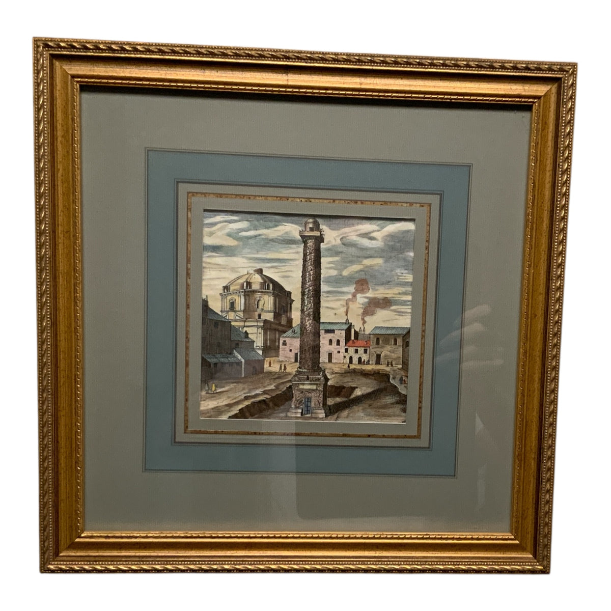 Pair of Antique 18th/19th C. Hand-Colored Roman Engravings – Trajan & Marcus Aurelius Columns Provenance Custom Framed by J. Pocker & Son, NYC