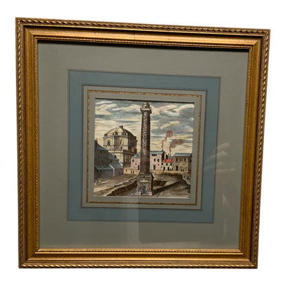 Pair of Antique 18th/19th C. Hand-Colored Roman Engravings – Trajan & Marcus Aurelius Columns Provenance Custom Framed by J. Pocker & Son, NYC