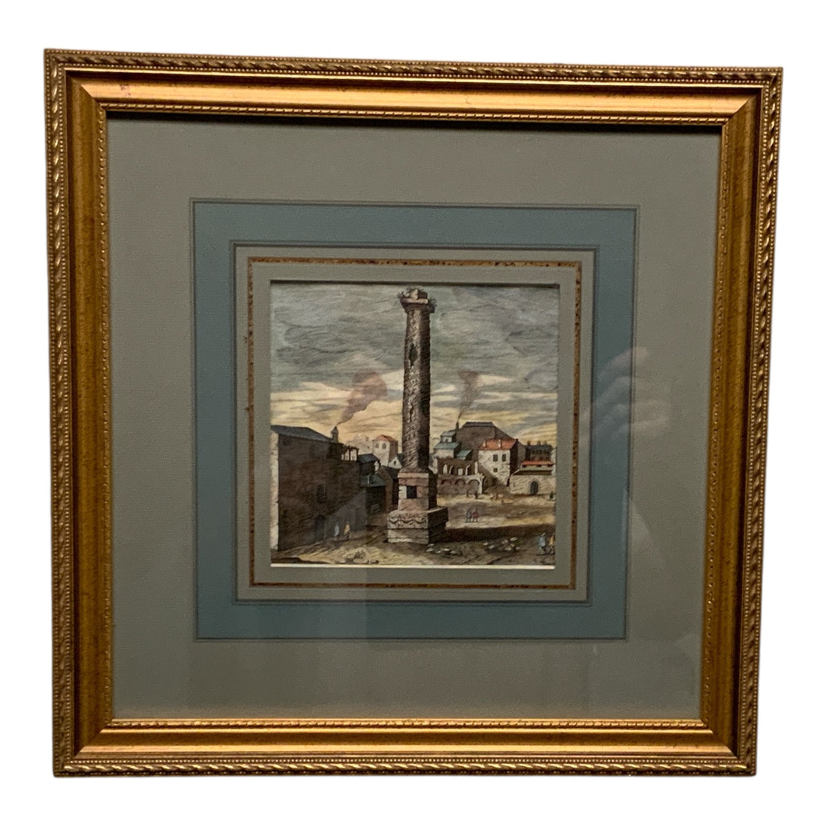 Pair of Antique 18th/19th C. Hand-Colored Roman Engravings – Trajan & Marcus Aurelius Columns Provenance Custom Framed by J. Pocker & Son, NYC