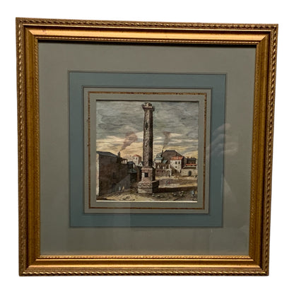 Pair of Antique 18th/19th C. Hand-Colored Roman Engravings – Trajan & Marcus Aurelius Columns Provenance Custom Framed by J. Pocker & Son, NYC