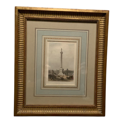 Antique 1850s Hand-Colored Steel Engraving: "The Nelson Column, Trafalgar Square" – Custom Framed by J. Pocker & Son, NYC