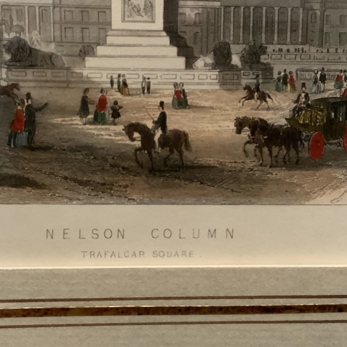 Antique 1850s Hand-Colored Steel Engraving: "The Nelson Column, Trafalgar Square" – Custom Framed by J. Pocker & Son, NYC