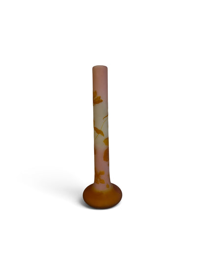 Monumental Émile Gallé (1846–1904) Art Nouveau Cameo Glass Nasturtium (Capucines) Banjo Vase c1900s