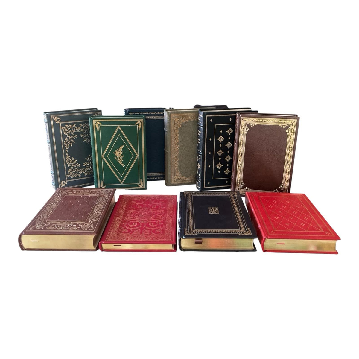Ltd Ed. Franklin Mint Full Leather Bound Books Lot of 9 22K Gilt Silk Moiré 1970s-1980s UNREAD