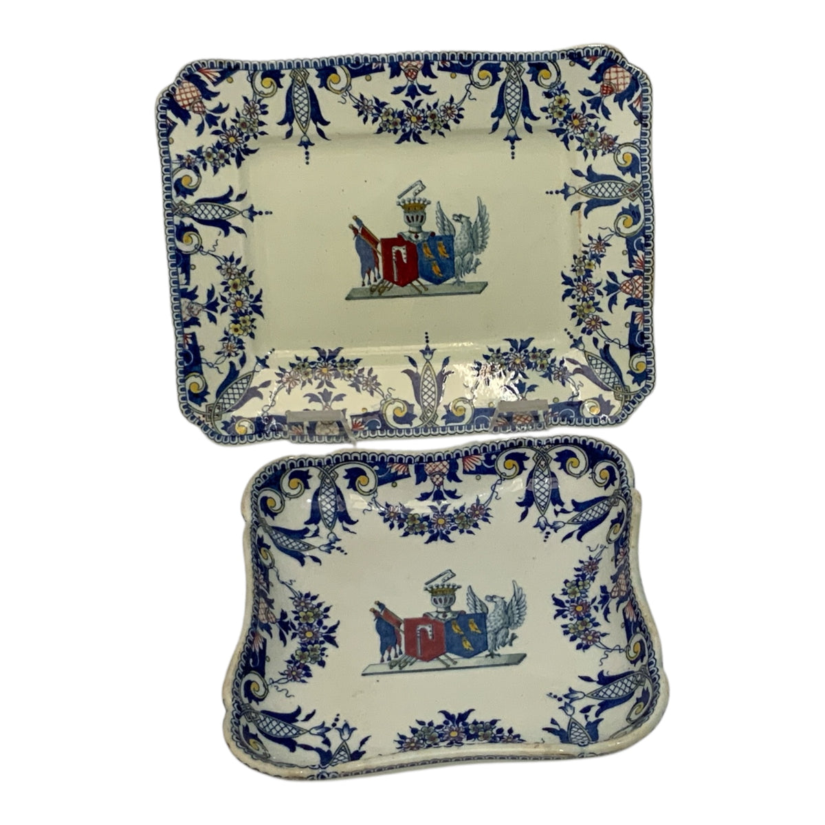 Pair of Antique French Gien Faience Armorial Serving Dishes, Circa 1875–1900