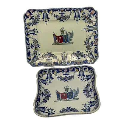 Pair of Antique French Gien Faience Armorial Serving Dishes, Circa 1875–1900