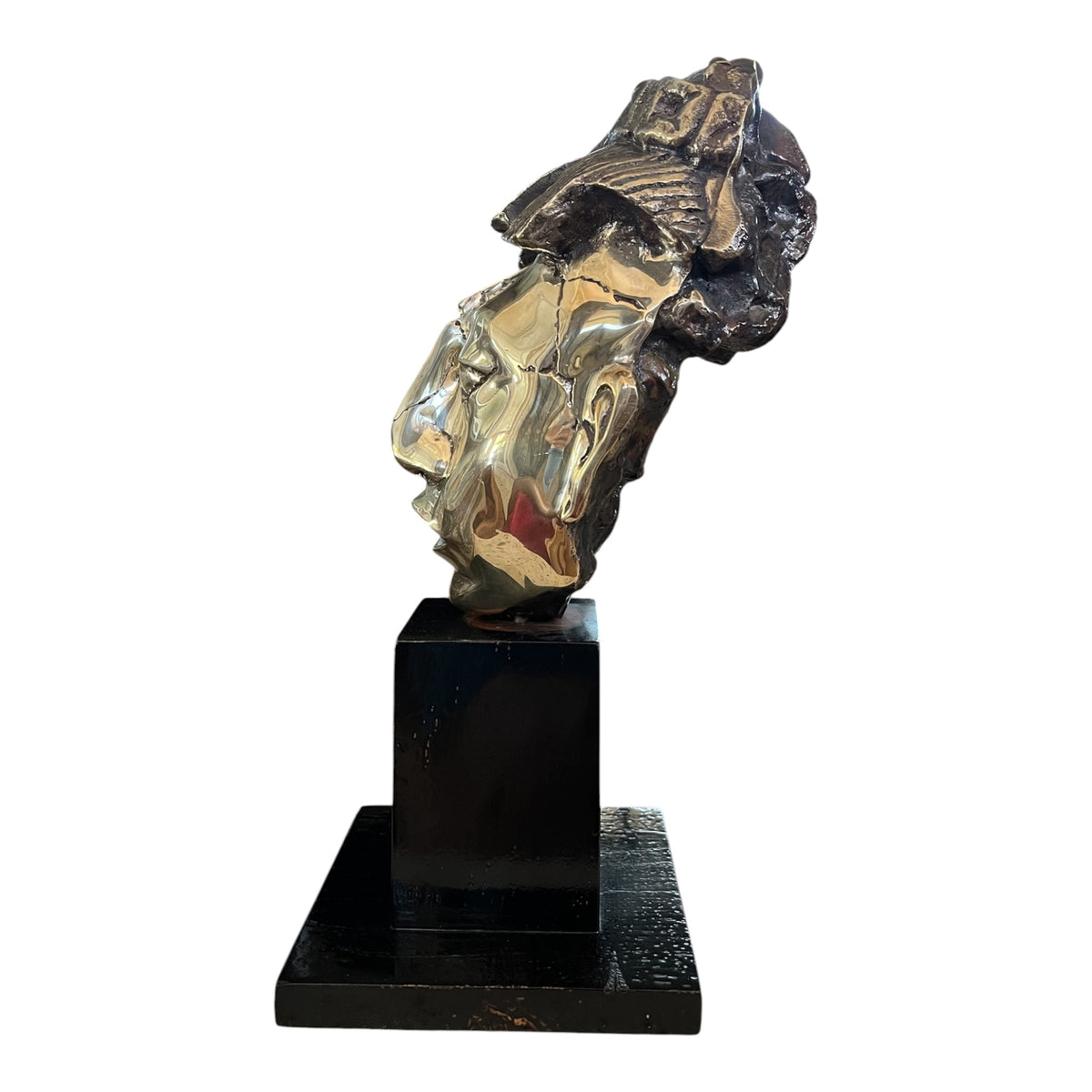 Mayan King Pakal Pacal sculpture side view on black wood base